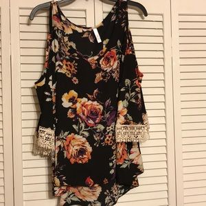 Floral black sheer blouse